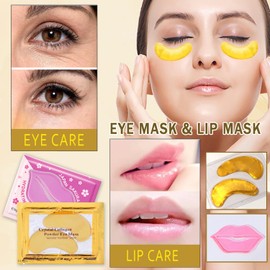 30 Pairs 24K Gold Eye Masks & Lip Masks, Crystal Collagen Gel Under Eye Patches for Puffy Eye, Moisturizing Cooling Skin Care Lip Eyes Patches for Puffiness and Dark Circles