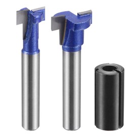 sourcing map 7/16" 5/8" Diameter Keyhole Router Bit Set 1/4" Shank with 1/2" to 1/4" Router Collet Adapter, Carbide Tipped Wood Milling T-Slot Cutter