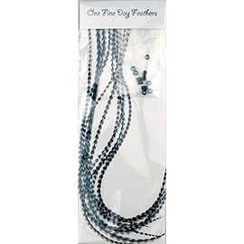 10 Feather Hair Extensions Real Feathers 22-28cm with Rings/Loops (Grizzly)