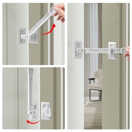 Adjustable Cat Door Holder Latch, Child Proof Door Lock and Pinch Guard, Alternative of Pet Gates and Interior Cat Door, Dog Proof Cat Feeding Station & Litter Box