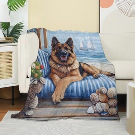 UNDAHIS Funny German Shepherd Dog Blanket, Soft Warm Cozy Throw Blanket Gifts for Adults Kids Women, Lightweight Fuzzy Comfy Flannel Blankets for Couch, Travel, Bed, Home Decor 60×50 Inch
