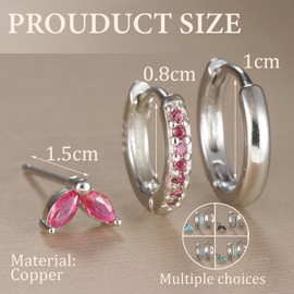 XSDSLS 3 Pcs Silver Stud Hoop Earrings Set for Women Hypoallergenic Small Silver Earrings Stackable Cubic Zirconia Stud Earrings Hoop Earrings Mini Cartilage Earring for Multiple Piercings (Black)