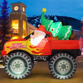 COMIN 7.2 FT Long Christmas Inflatables Outdoor Decorations Blow Up Inflatable Truck Carry Christmas Tree Santa Claus with Built-in LEDs for Christmas Yard Lawn Garden Decorations