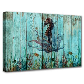 Wall Decorations for Bedroom Seahorse Pictures Contemporary Wall Art Seaweed Coral Paintings Cuadros Para Sala Print on Canvas Turtle Artwork Giclee Framed Stretched Ready to Hang(16''Wx20'H)