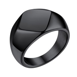 Bestyle Cool Black Signet Rings Square Shape Stainless Steel Big Biker Ring for Men Women, Solid Heavy Hip Hop Statement Thumb Ring, Chunky Big Finger Ring, Size 7