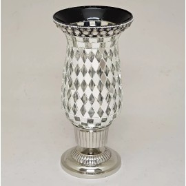 Unbranded Candle Holder Nickel Plated & Mirror Mosaic Glass Shade 5"Dia 10.5"High Set/2