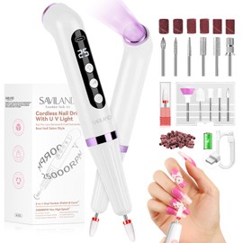 SAVILAND Cordless Nail Drill with U V Light: 25000 RPM Nail Drill Professional & U V Light for Removal & Solidification of Nails 2in1 for Home Nail Art Manicure Pedicure （White）