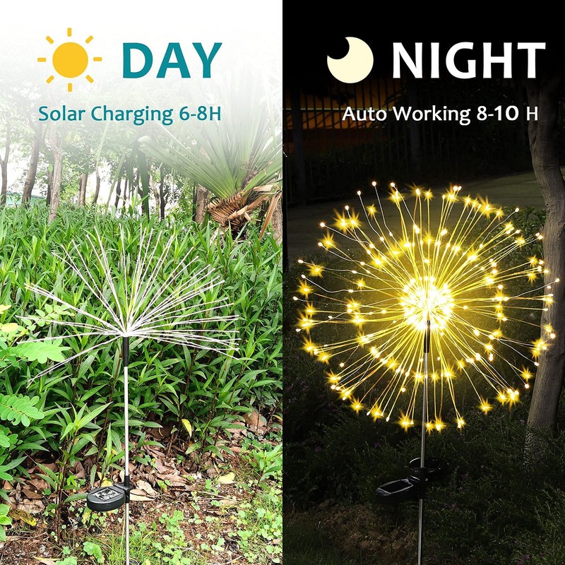 JJGoo Outdoor Solar Lights Firework, 2 Pack 120 LEDs Waterproof
