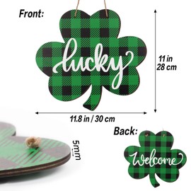 St. Patrick's Day Shamrock Hanging Sign Double-Sided Lucky Welcome Wooden Irish Green Door Hanging Sign Plaque Decorations for St. Patrick's Day Wall Decorations Party Favors
