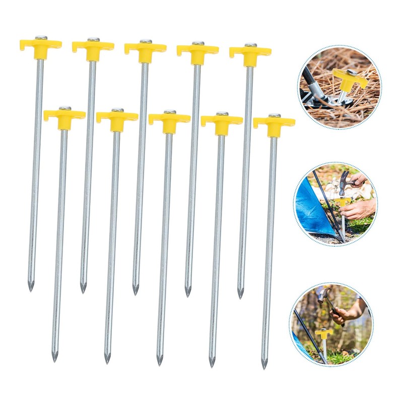 Kisangel Camping Tent Stakes 10 Pack Steel Ground Nails Large