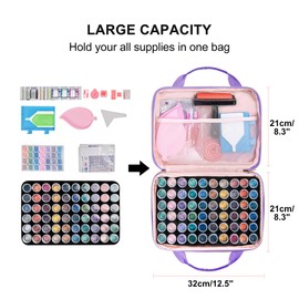 Leudes Diamond Painting Storage Containers, 60 Slots Bead Storage Box for Diamond Art Kits Accessories Organizer Case (Only Bottles and Bag) (Purple-2(60 Jars))