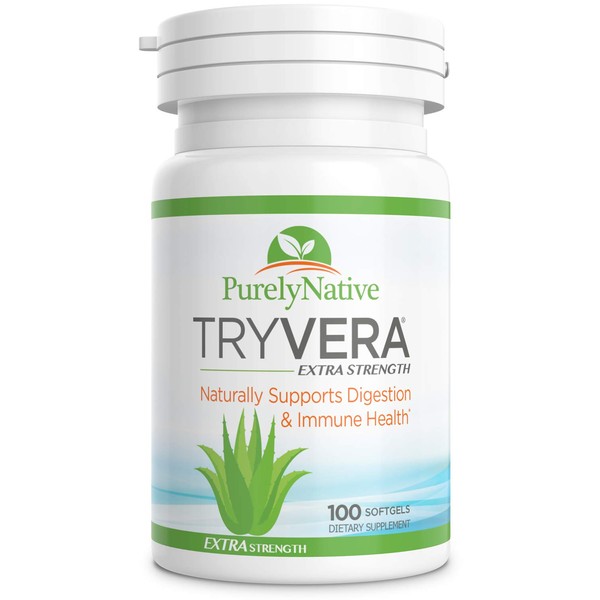 TRYVERA Extra Strength Aloe Vera Gels - Relieves Bouts of Painful Symptoms Associated with Interstitial Cystitis, Leaky Gut, Constipation, Irritable Bowel Syndrome, Ulcerative Colitis, 100 Softgels