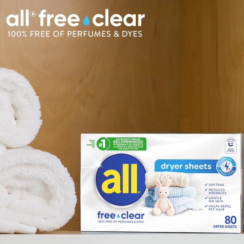 all Fabric Softener Dryer Sheets for Sensitive Skin, Free Clear,
