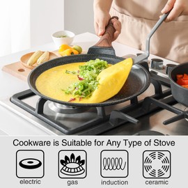 Kordisen Crepe Pan Nonstick, 12 Inch Dosa Pan with Spreader, Granite Coating Comales Para Tortillas Pancake Pan, Flat Bottom for Stove Top, Induction Compatible, PFOA Free