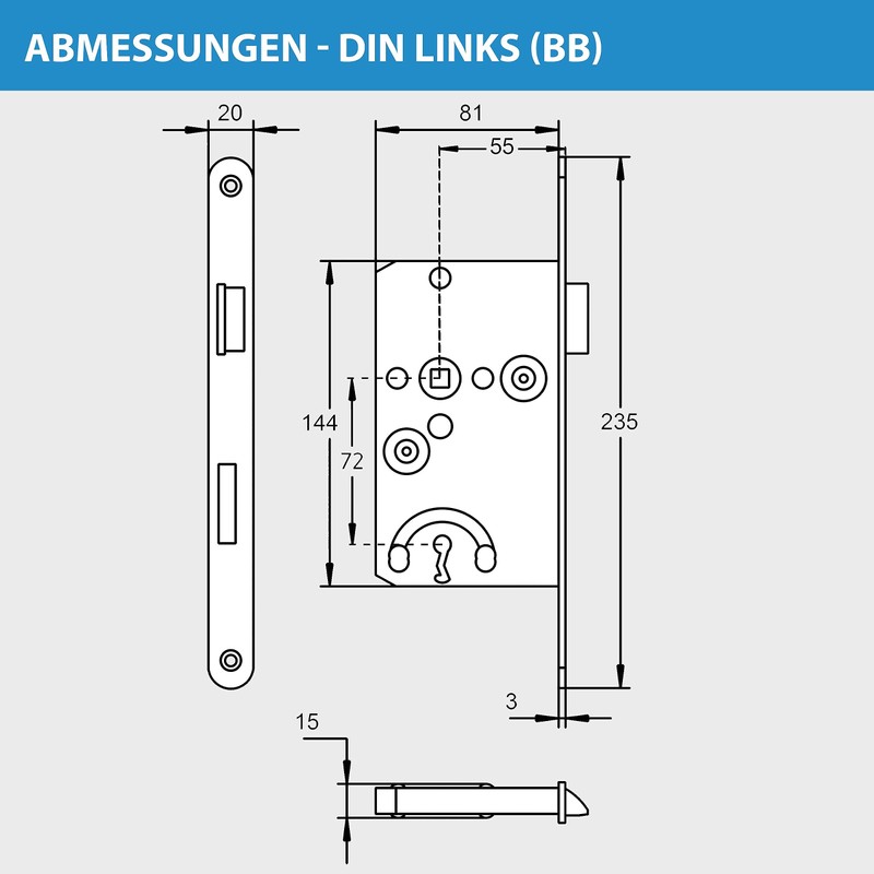 lockzz Mortice Lock Toilet Bathroom Left for Room Door Latch