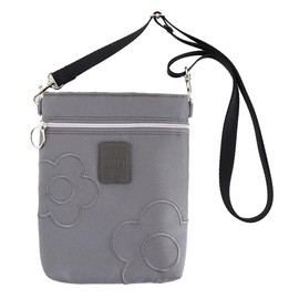 MARY QUANT 000846-0001-01 Shoulder Pouch, Smartphone Shoulder Pouch, Daisy Embroidery (Gray), Mini Shoulder Pochette, Crossbody, gray