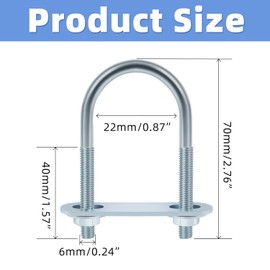 Mellewell 4 Sets M6 Round U Bolts, U Bolts 22mm (0.87") Width 70mm (2.76") Length, Zinc Plated Carbon Steel U Bolt with Nuts, Plate and Washers (22 x 70mm)