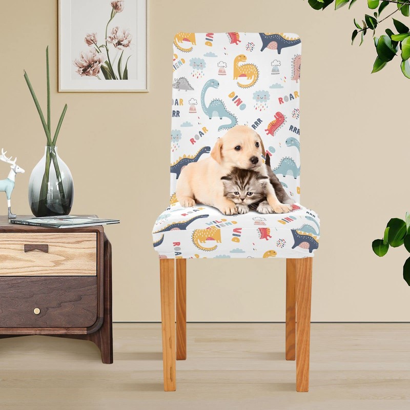 Kigai Cute Funny Kids Dinosaurs Chair Covers Set of 2,