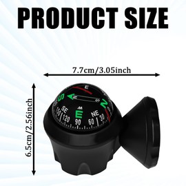 KUQUTIDY Car Compass Ball with Bottom Stick, Compass for Car Dashboard, Adjustible and Night Vision Car Digital Compass Dashboard for Find Direction, Car Dash Accessories for Boat Car Truck SUV