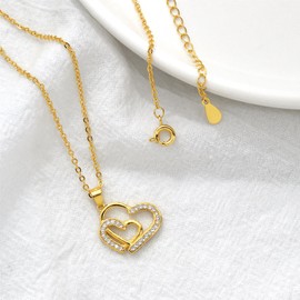 Yifnny Open Heart Necklace,Tiny Cute Heart Pendant Necklace Cubic Zirconia Heart Necklace Open Heart Pendant Chain Necklace for Women Mother's Day Gifts (Style 2 Gold)
