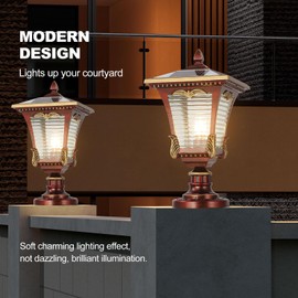 SLAWA 16.14" Solar Post Lights Modern Outdoor Post Lantern Aluminum Exterior Pillar Lights IP65 Waterproof LED Solar Powered Column Caps Lamps Garden Yard Pool Entry Lawn Path Pole Light Fixture