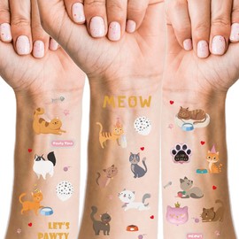 Cranight Cat Tattoo Children, 75 Glitter Large Tattoo Stickers, Skin-Friendly, Temporary Children's Tattoos, Fake Tattoo, Children's Birthday Party Favours