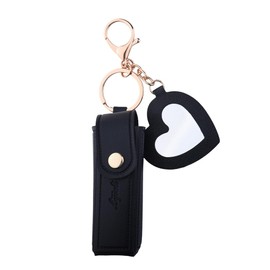 yaozeio Portable Lip Balm Holder Keychain Charm Lipstick Holder with Mirror Chapstick Holder Key Chain for Bag Purse Charm Black Pu Leather Keychain Lip Gloss Holder Keychain for Women Girls
