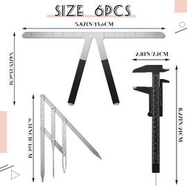 6 Pieces Eyebrow Measuring Ruler 3-point Positioning Permanent Makeup Symmetrical Tool Eyebrow Golden Ratio Caliper Ruler Microblading Gauge Ruler Measuring Tool for Eyebrow Brow Artists Makeup