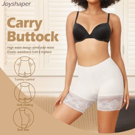 JOYSHAPER Slip Shorts for Under Dresses Thigh Bands Anti Chafing Lace Panties Underwear Women Base Layer (White- Lace, Medium)