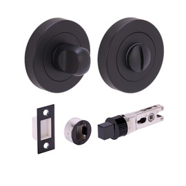 HANDLEZONE® Bathroom Toilet Door Thumb Turn and Release Bullet Round Deadbolt Kit - Black Matt - 76mm Bolt with 57mm Backset