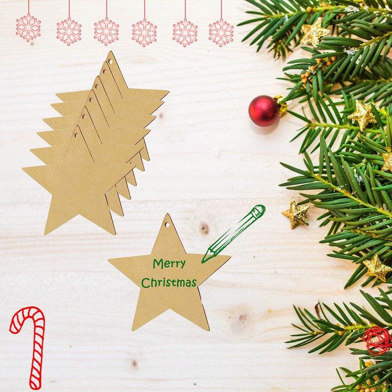 100pcs Wooden Stars for Crafting Christmas Tree Decorations Baubles for