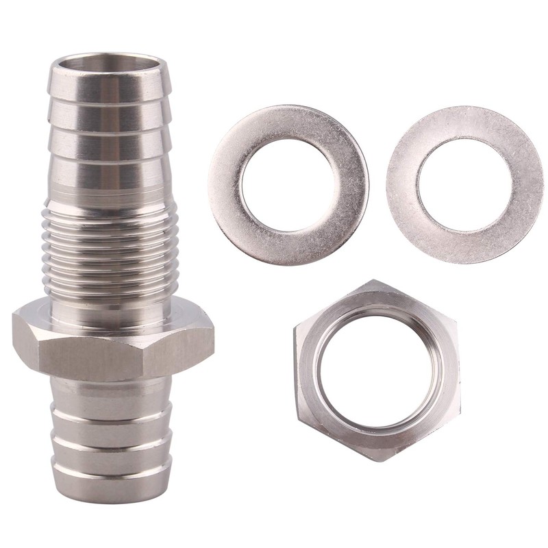 DERPIPE Stainless Steel 5/8" Hose Barb, Barbed Thru-Bulk Head, Hex