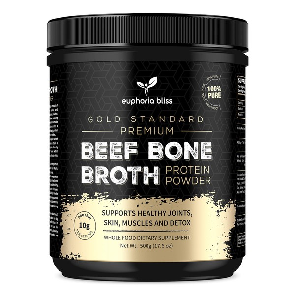 Euphoria Bliss Bone Broth Powder 500g | Sweden Grass Fed | No Hormones or Additives | Unflavoured High Grade Beef Bone Broth | Kosher & Halal