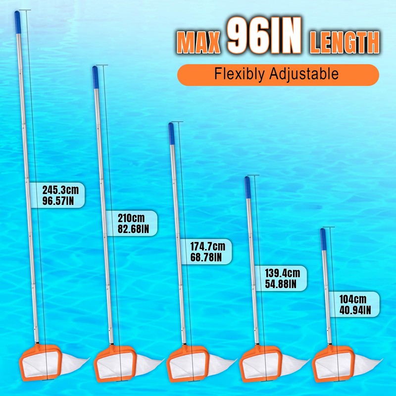 Asly YardMngSter Pool Cleaning Kit, 7.5Ft Aluminum Telescoping Pole with