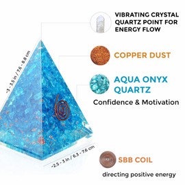 Orgone Pyramid with healing crystal and Stones- Aquamarine Orgone Energy Generator Nubian Pyramid for E-emission Protection-chakra balancing-Positive Energy - By Orgonite Crystal