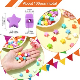 LiQunSweet - 100 abalorio focales de silicona con estrella de estrella, abalorio focales de goma para bolígrafos, llaveros con abalorio, fabricación de joyas