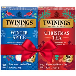 Twinings Holiday Sweet & Spicy Tea Variedad Paquete de 2 – Té con cafeína y especias de invierno sin cafeína, regalo de Navidad, 20 bolsas de té Ea