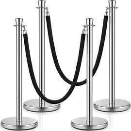 Wesiti 4 Pcs Stainless Steel Stanchion Post 2 Pcs 5 ft Velvet Rope Carpet Ropes and Poles Stanchions and Velvet Ropes Crowd Control Barriers Rope Safety Barriers for Party Theater (Silver, Black)