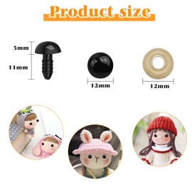 160pcs Safety Eyes for Amigurumi Eye for Stuffed Animals Craft Crochet Dolls Eyes for DIY Puppets Bear Crafts Animals Amigurumi Making Supplies (12mm)