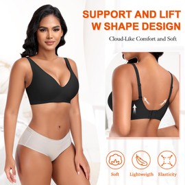 DOCUMO Deep V Bras for Women No Underwire Comfort Wireless Bralettes Adjustable Sleep Seamless Plunge Bra with Bra Extender(Black,Medium)