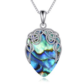 YAFEINI Abalone Shell Chains Irish Celtic Necklace Sterling Silver Celtic Knot Teardrop Pendant Necklace Jewellery Gifts for Women Girls, Sterling Silver, Abalone