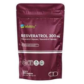Wellthy Pure Resveratrol 30 Cápsulas. 300mg por Porción, 30 Porciones por Envase, VCaps Cápsulas Veganas, Bottle Free