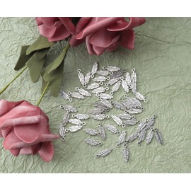 Ruwado 50 Pcs Feather Charms Small Alloy 1.5 x 0.5 cm Cute Vintage Pendants Accessories for Jewelry Making Necklace Bracelet DIY Finding Kits Earring Crafting Scrapbooking (Silver)
