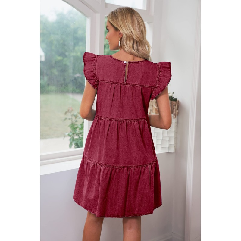 luvamia Ruffle Sleeve Babydoll Dress for Women Jean Dresses for