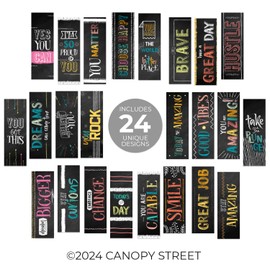 Chalkboard Style Motivational Bookmarks / 24 Inspirational Phrase Quote Flat Card Set / 2" x 6" Cardstock Paper Classroom Reward Bookmark Pack/Made in The USA