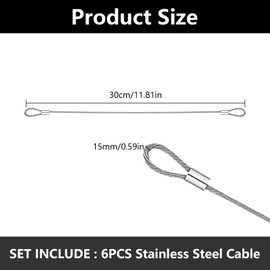 6pcs Security Cable Lock 30cm with Double Loop & Braided Steel Coating | Flexible Anti Theft Wire for Outdoor Travel Luggage | Universal Fit for Padlocks and Disc Locks