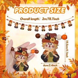 Geelin 8.2 ft Fall Decor Wooden Bead Garland with Scarecrow Fall Tiered Tray Decorations for Home Scarecrow Wood Beads Hanging Banner Thanksgiving Farmhouse Decor for Home Fireplace Autumn Hanging