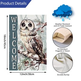 YBTLhome Welcome Winter Owl Bird Decorative Garden Flag, Snow Pine Tree Branches Pine Cones Yard Outside Decorations, Holiday Seasonal Farmhouse Outdoor Small Home Decor Double Sided 12 x 18