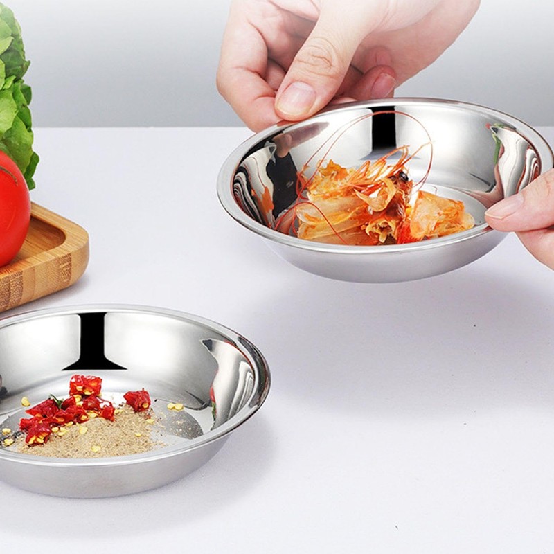 16 Pieces of Stainless Steel Small Plates, Dip Plates, Round