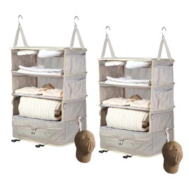 Bukere Hanging Packing Cube for Travel, Portable Shelves Organizer Bag for Luggage Suitcase, Travel Essentials, Compression Carry-On Closet Storage, X-Large Capacity